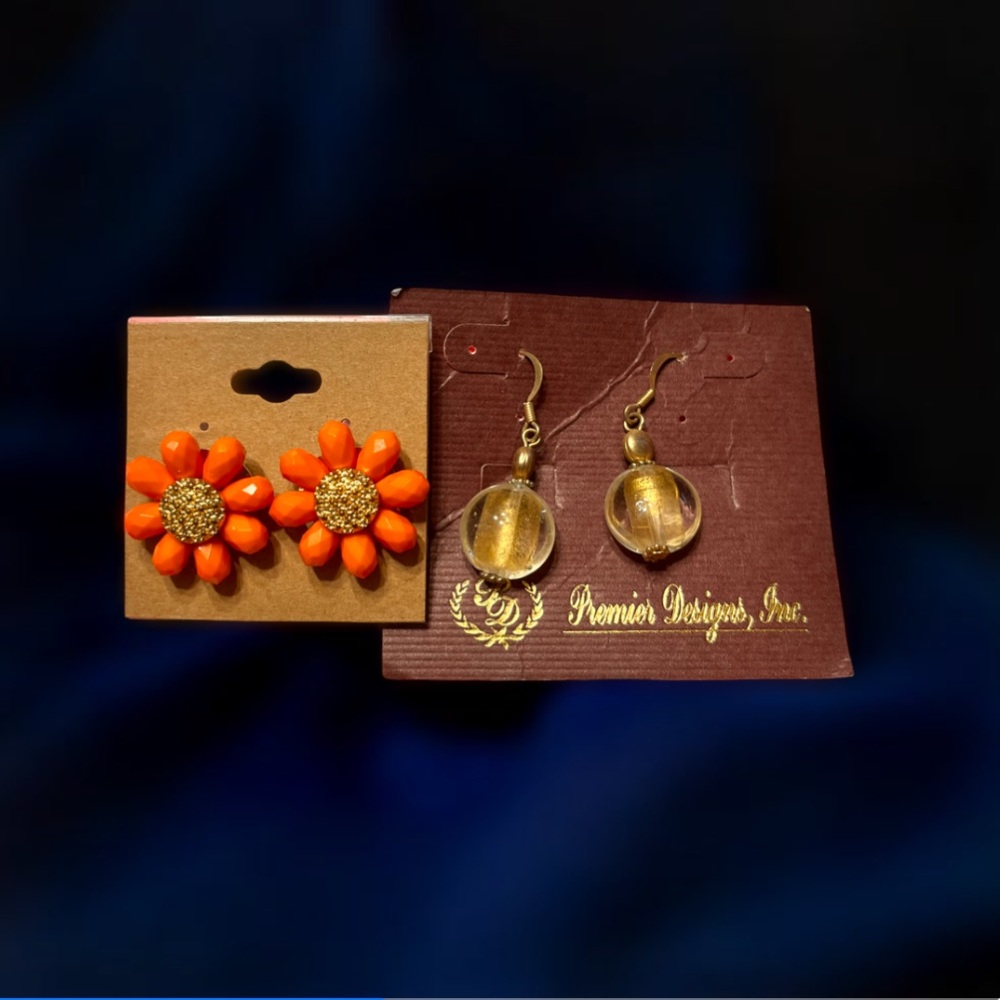Earring lot- Premier Designs Vibrant Orange and Gold Earrings set of 2
